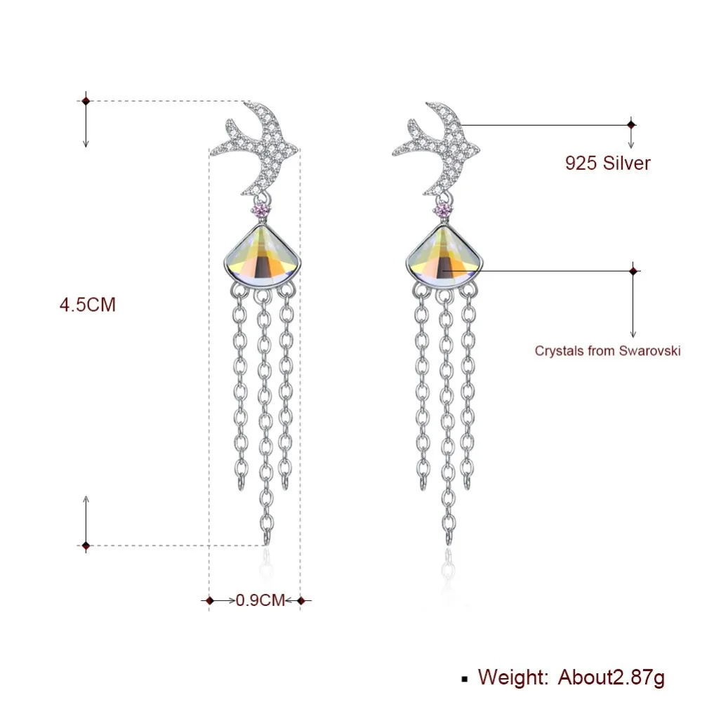 LEKANI/серьги-капельки Swarovski с кристаллами милые серьги из стерлингового серебра 925
