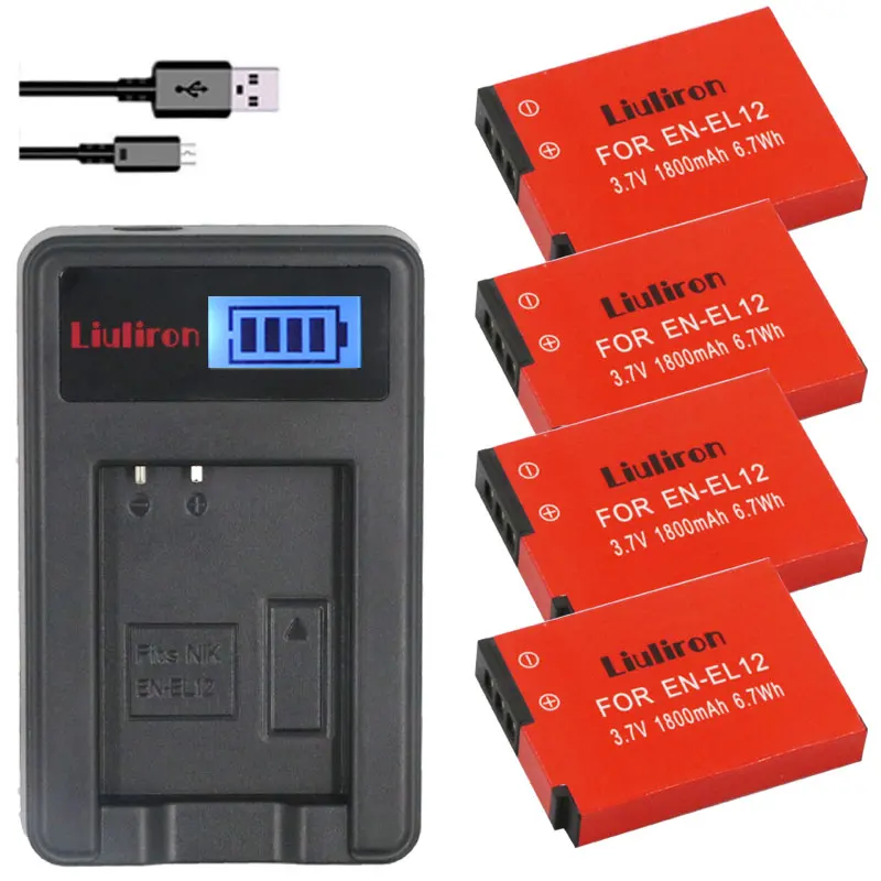 charger and 4battery 4x EN-EL12 батарея bateria en el12 ENEL12 для Nikon Coolpix S6000 S6100 S6150 S6200 S6300 AW100s AW110s AW120s - Цвет: charger and 4battery