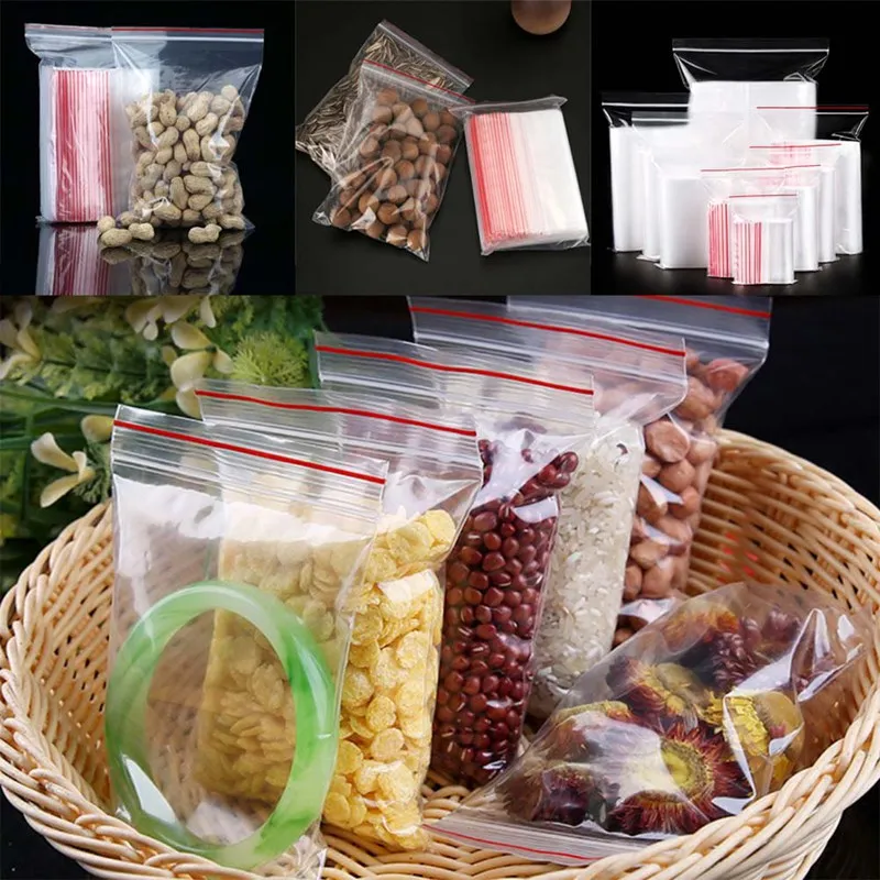 100 шт. Пластик Ziplock мешки для ювелирных изделий Малый мешок с застежкой Еда