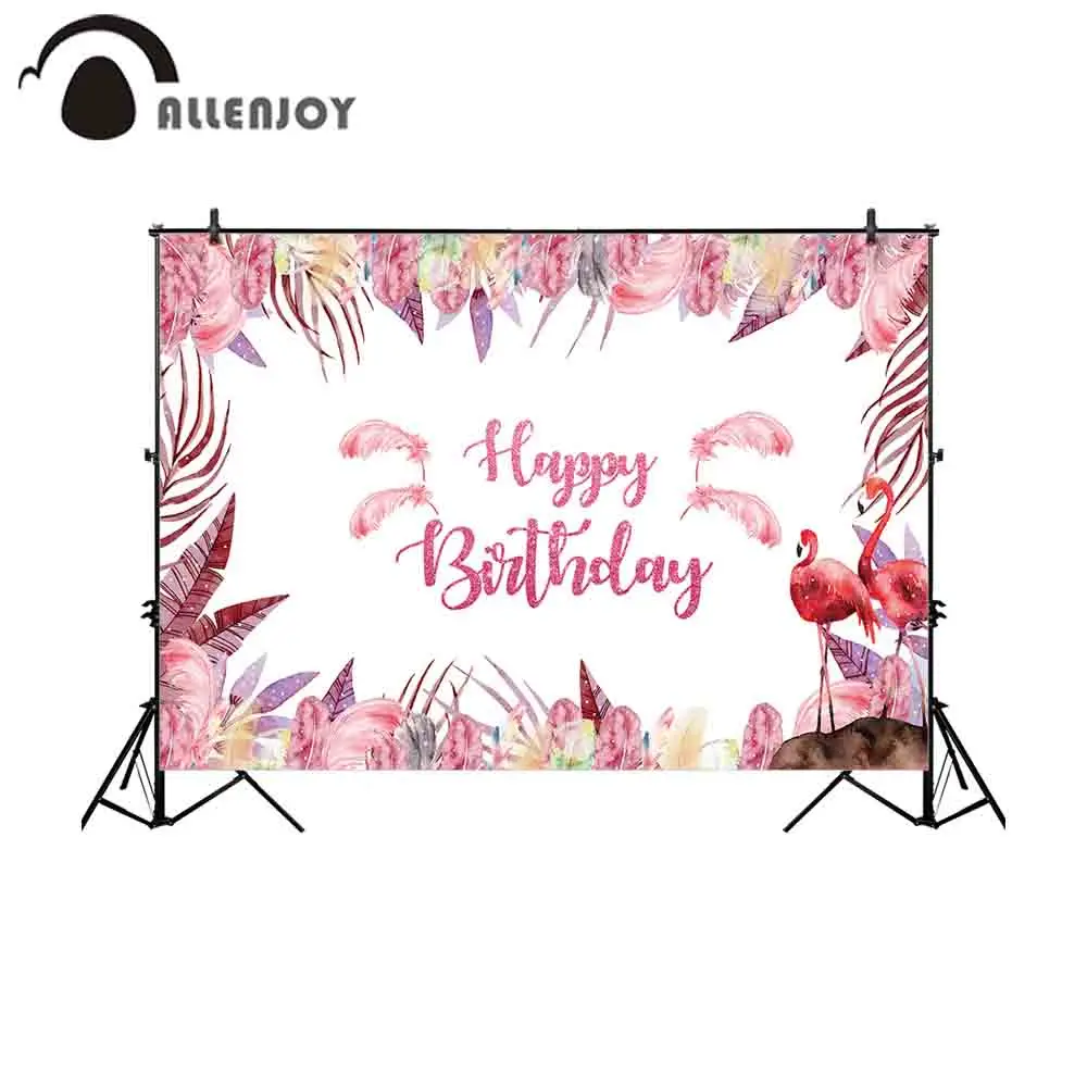Allenjoy фон для фотосъемки с розовыми перьями Фламинго С Днем Рождения Вечеринка