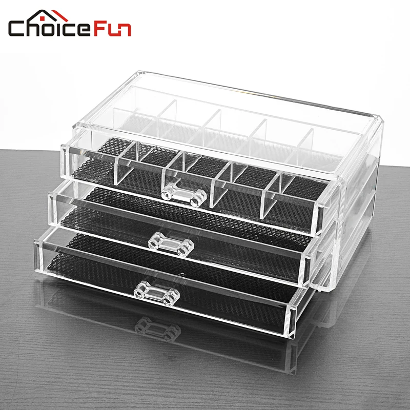 Пластиковый органайзер для косметики CHOICE FUN 3 ящика прозрачная акриловая коробка