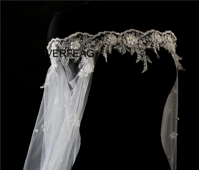 Женская длинная вуаль 3 метра с жемчугом и 3d цветами реальные фотографии
