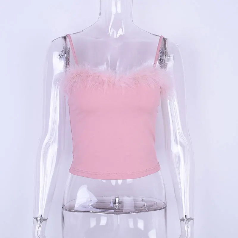 Сексуальный хлопковый укороченный топ с v образным вырезом и перьями Женский