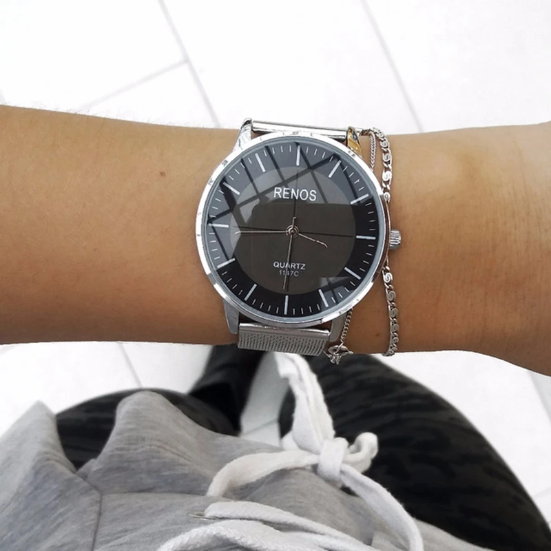 Женские часы RENOS в коробке простые кварцевые наручные модные повседневные для