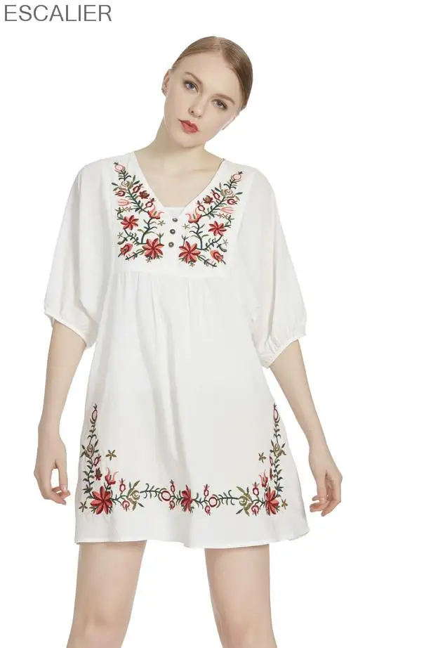 ESCALIER 2016 Женская винтажная Этническая Цветочная вышивка блузка свободная