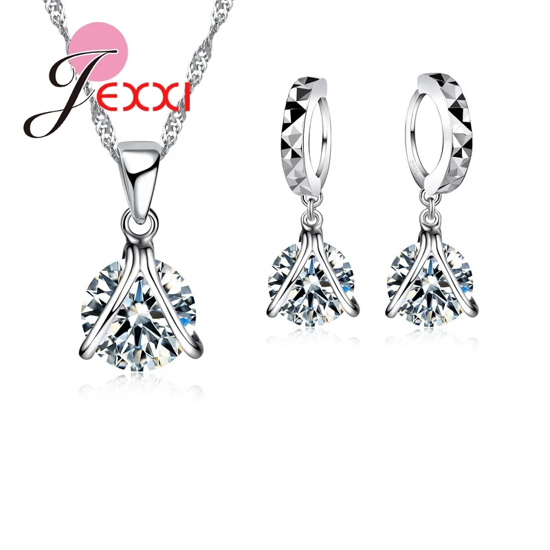Комплект из колье и серёг серебра 925 пробы с фианитом|jewelry sets|zirconia jewelry setspendant and