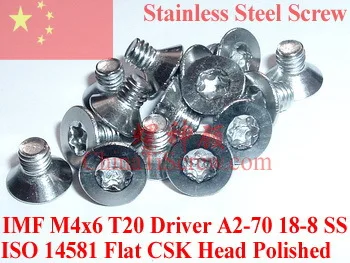 ISO 14581 винты из нержавеющей стали M4x6 Torx T20 драйвер с плоской головкой CSK A2-70