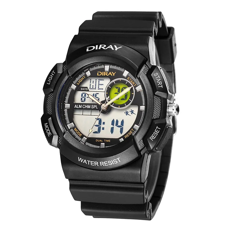 DIRAY Топ бренд двойной дисплей часы водонепроницаемые спортивные цифровые