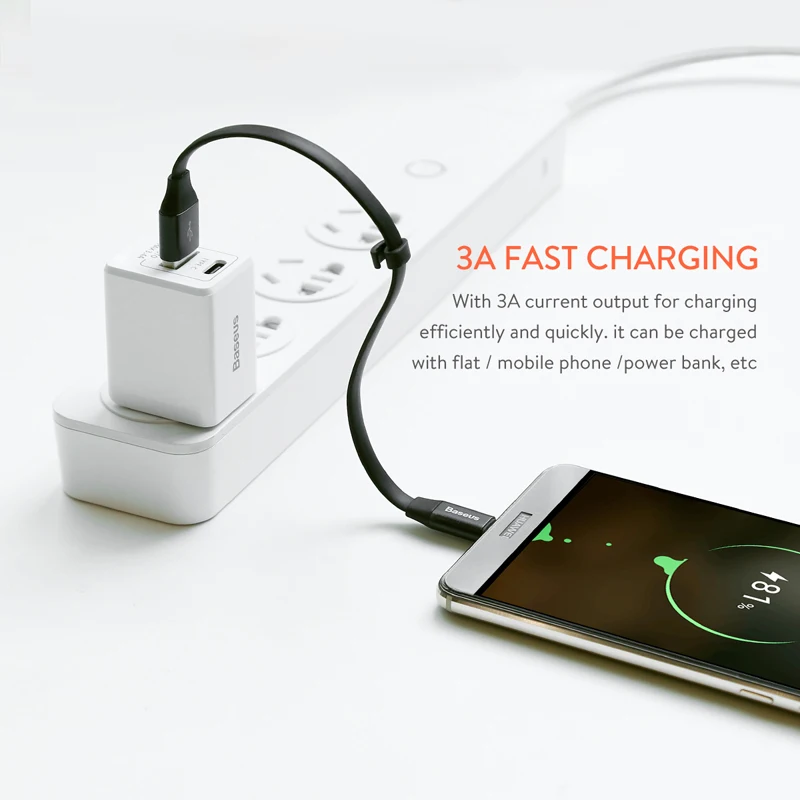Baseus Быстрая зарядка USB Type C кабель для одного Plus6 плоский зарядный Samsung короткий