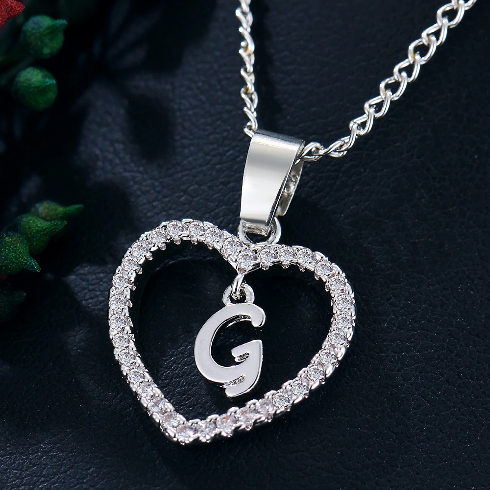 IF ME Capital Initial Letter G Heart Crystal CZ Women Charms Statement Necklaces &amp Pendants Gold Silver Color Jewelry Birth Gift |