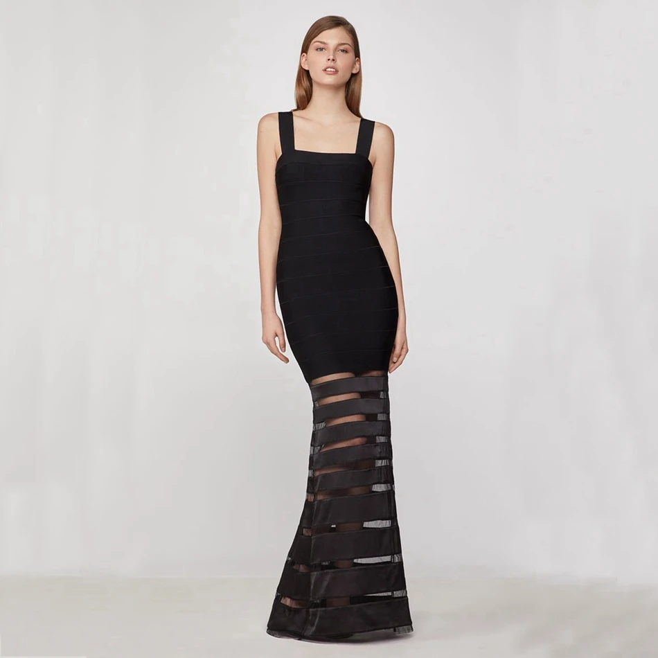 Бандажное летнее женское платье Русалка Bodycon Vestidos Черное макси вискозное Бандажное платье Новое поступление спагетти ремень вечернее платье