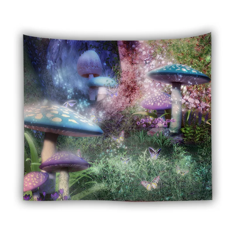 phychedelic forest mushroom tapestry wall hanging dorm room decor deer animal wall blanket