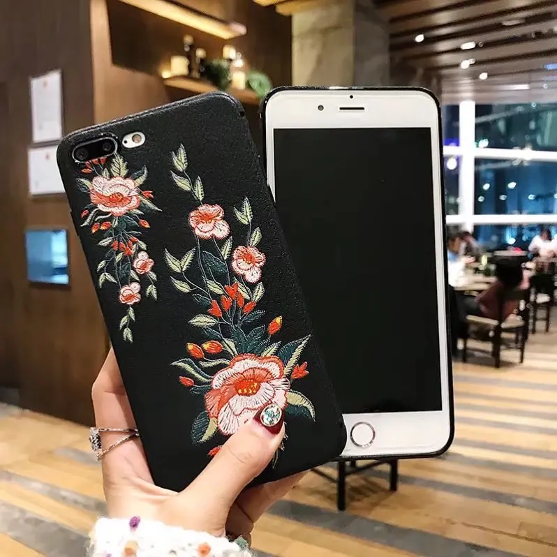 Для iphone 5 5S SE 6 S плюс 7 Plus 8 X случае имитация страт Вышивка цветочным рисунком