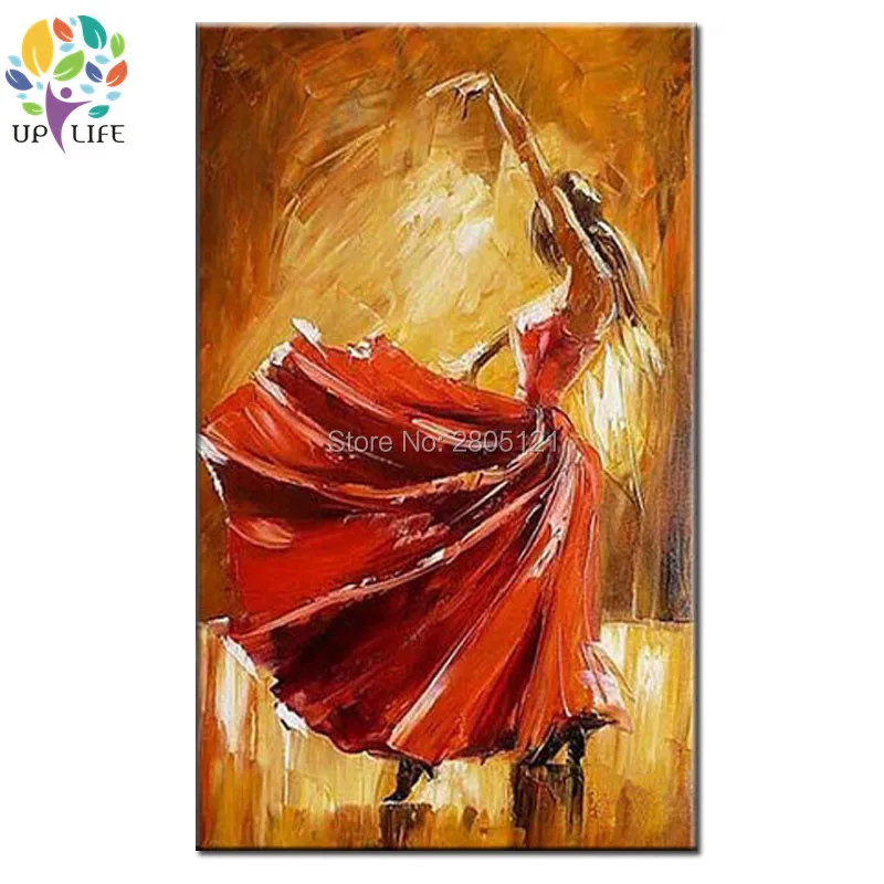 Ручная роспись красная женская одежда картина маслом юбка холст|dancer painting|oil