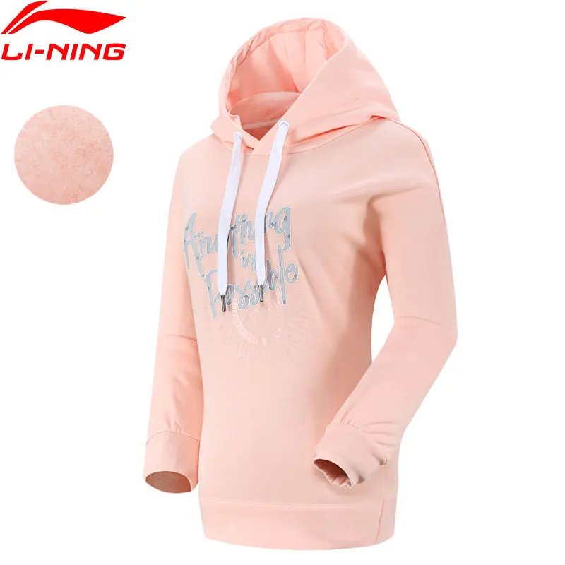 Женская толстовка с капюшоном Li Ning свободная теплая флисовая из хлопка 62% 38%