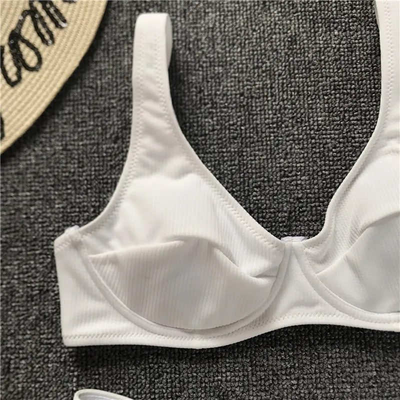 Женский раздельный купальник бикини с тропическим принтом однотонный топ