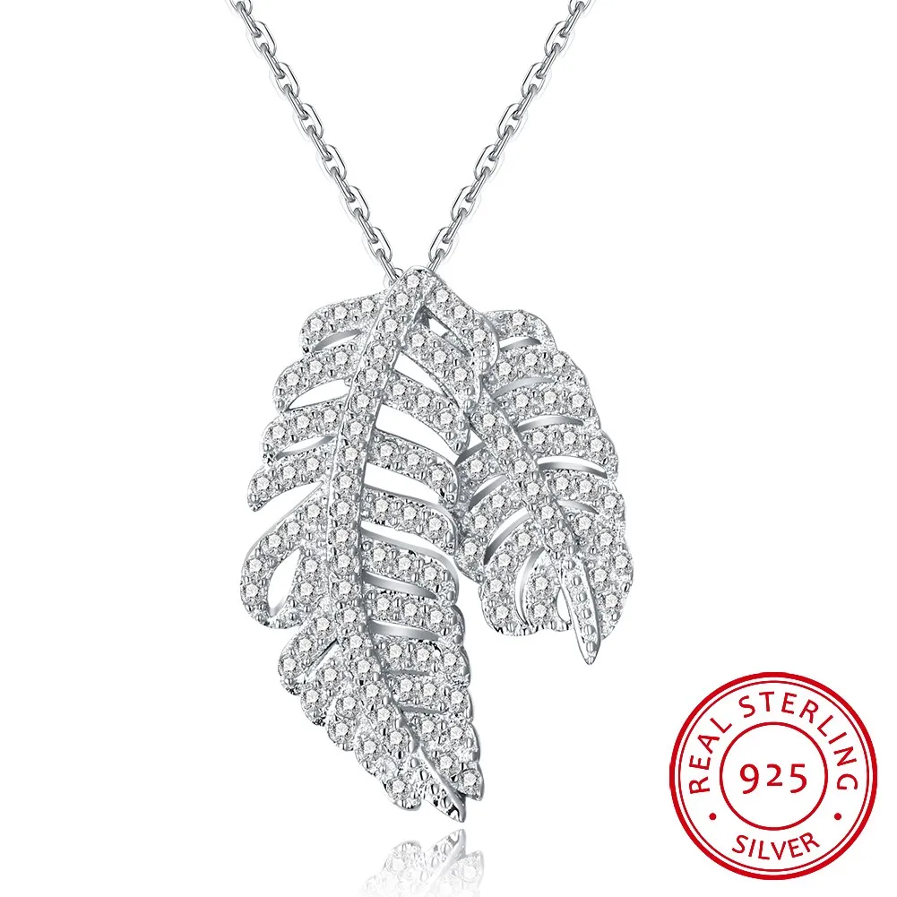 

S925 double-leaf Necklace With Zircon Fashionable Female Sterling Silver necklace.