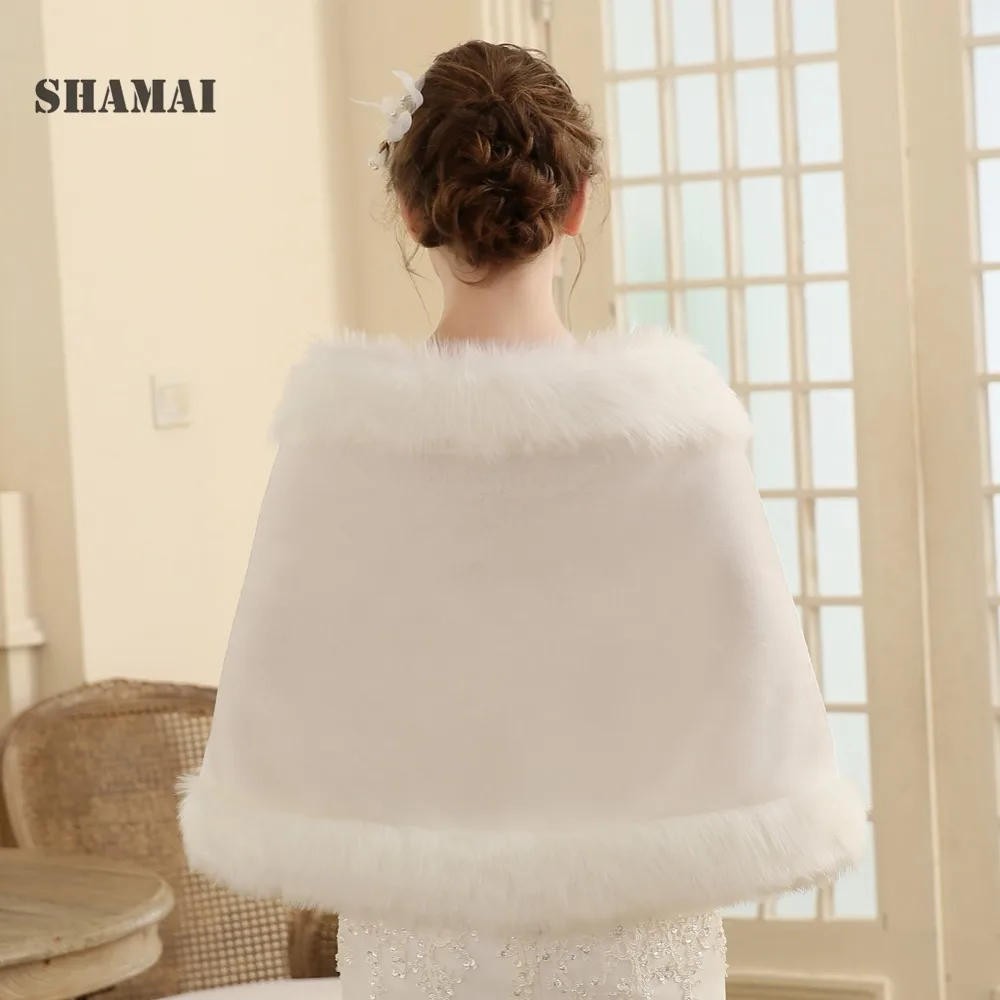 

SHAMAI Free Shipping Women'S Ivory Faux Fur Large Wedding Bridal Shawl/Wrap Stole Shrug Cape Bolero Elegant High End Bridal Wrap