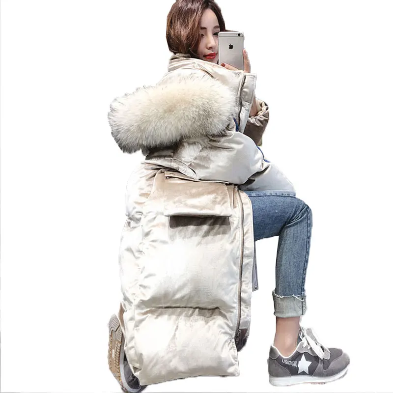 Off white 30 градусов ветрозащитное Женское зимнее пальто хлопковая стеганая куртка парка с капюшоном длинный пуховик Женская Толстая теплая верхняя одежда пальто 736 - Цвет: Off white