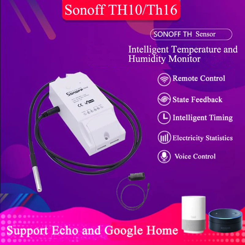 Интеллектуальный выключатель света Sonoff TH10 TH16 Беспроводной термостат переключатель Wi-Fi Температура и влажности монитор Управление, 10/16A модуль термостат для инкубатора