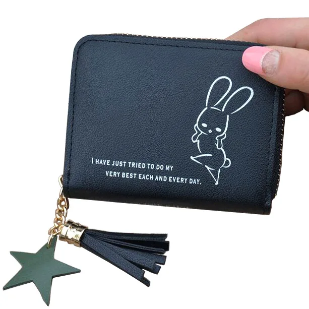 

Women Short Wallets Lovely Rabbit Lady Moneybags Coin Purse Woman Zipper Wallet Cards ID Holder Tassels Purses New Bags Notecase