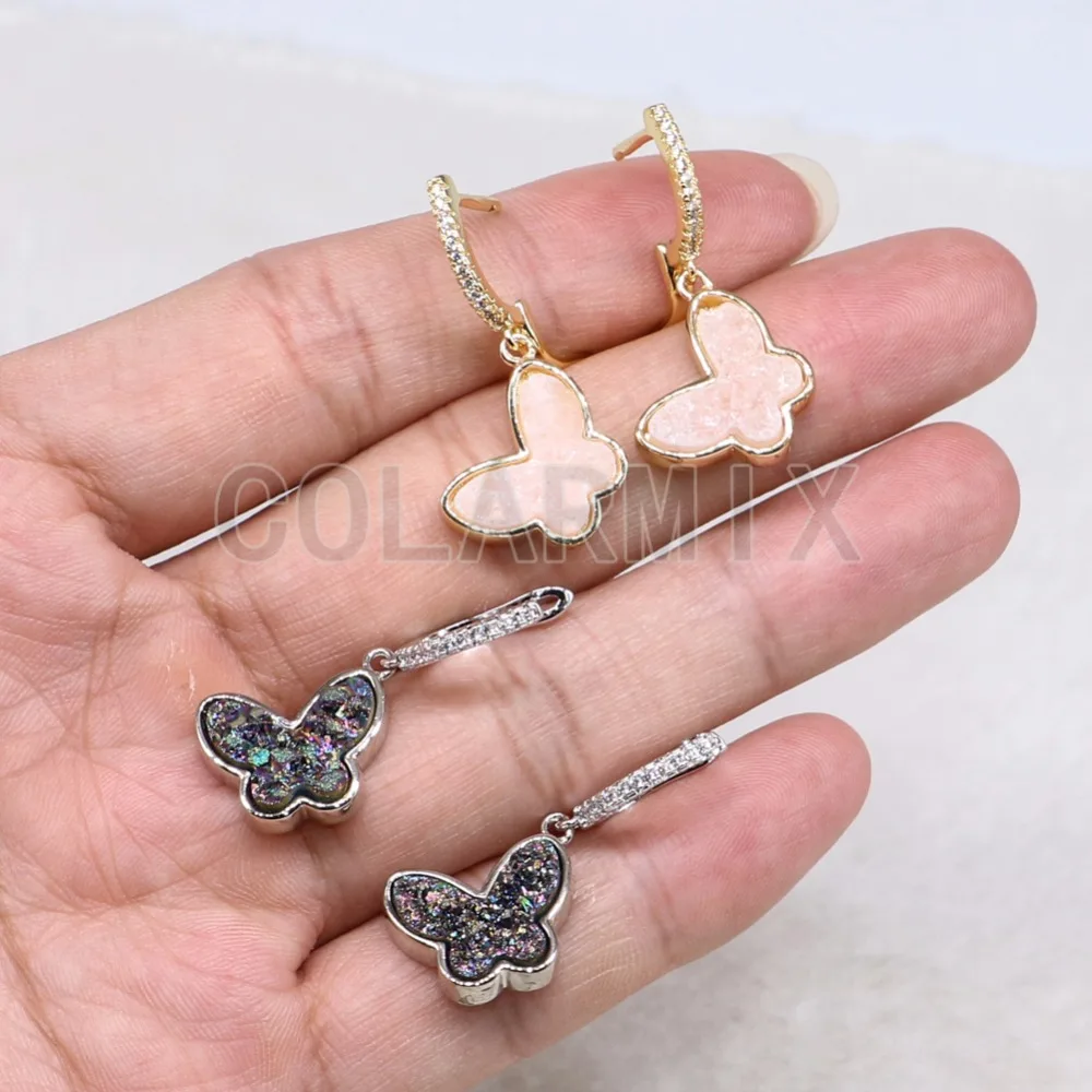 High quality Geode Crustal stone butterfly earrings fashion druzy tiny cute earrings3700 | Украшения и аксессуары