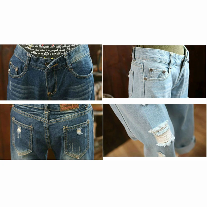 Women Pants Fashion Harem Denim Ripped Holes Jeans 2018 Big Size Oversized Vaqueros Pockets Jean Trousers New Pantalon |