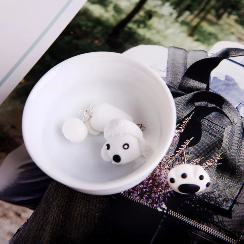 TTPAIAI 30 Handmade Polymer Clay Cute Poodle Dog Earrings For Women Girls Fashion Jewelry Dog's Paw 3D Animal Stud Earrings Gift