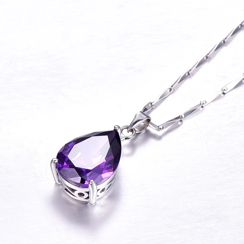 BONLAVIE 925 Sterling Silver Necklaces Pearl Cut Teardrop Purple Crystal Pendant Necklace for Women Classic Wedding Jewelry | Украшения и