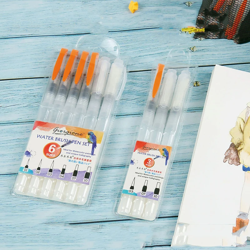 

3/6 pcs tap water pen set nylon hair storage water writing brush solid watercolor water soluble color lead brush Painting tools