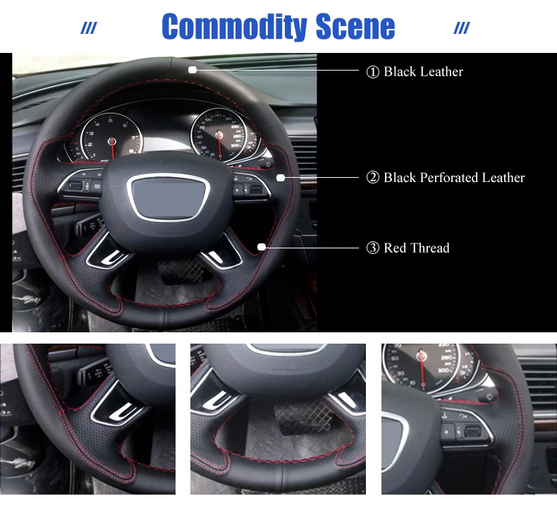 Черный кожаный руль автомобиля Обложка для Audi Q7 2012- Q3 Q5 2013- A4(B8) A6(C7