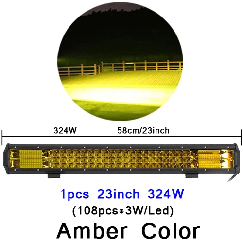 324W amber Янтарный Белый 1" 216 Вт 17" 252 Вт 2" дюймовый 288 Вт 23" 324 Вт 2" дюймов 360 Вт комбо Offroad светодиодный светильник бар для JEEP 12v 24v автомобилей 4X4 - Цвет: 324W amber