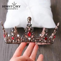 himstory newest luxury vintage red king queen tiaras crown vintage european full circle bronze large crowns hair jewelry