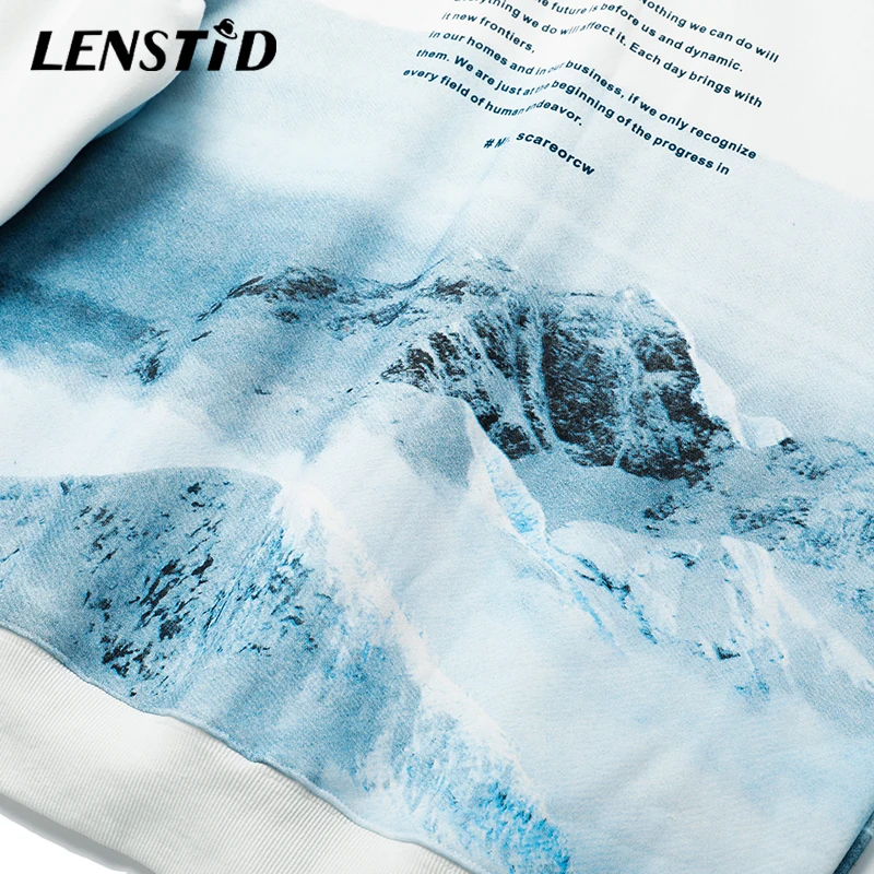 

LENSTID Men Hip Hop Winter Fleece Pullover Hoodies Snow Mountain Print Japan Harajuku Streetwear Cotton Casual Hooded Sweatshirt