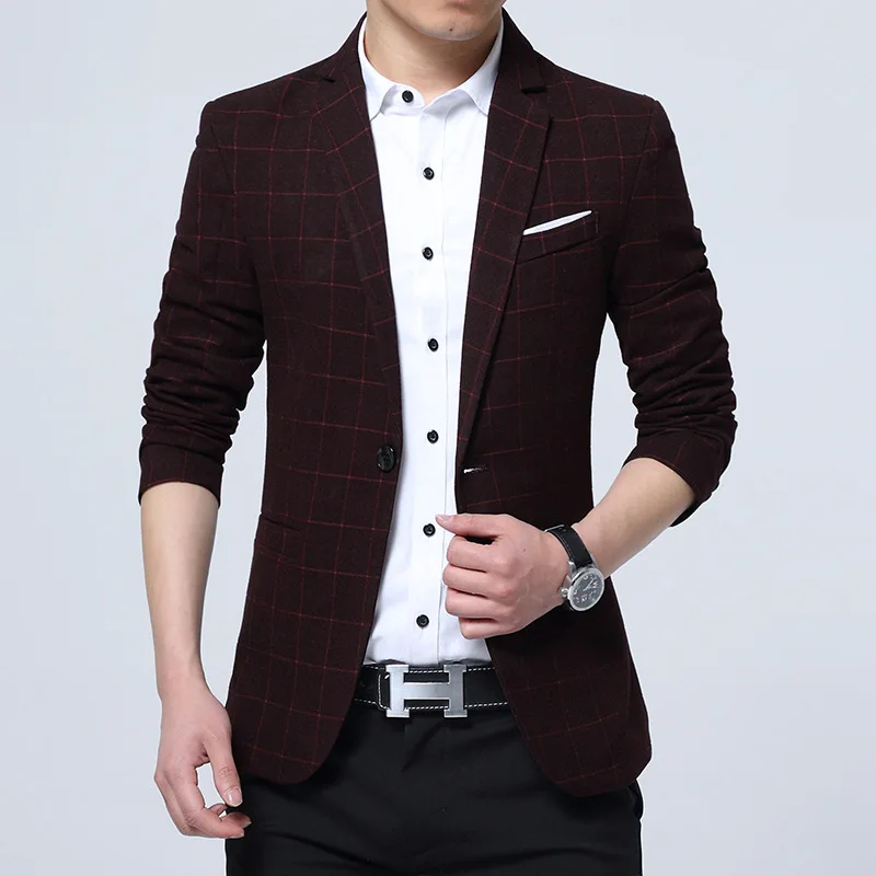 

CO 2019 spring and autumn men's plaid suit Slim business casual suit