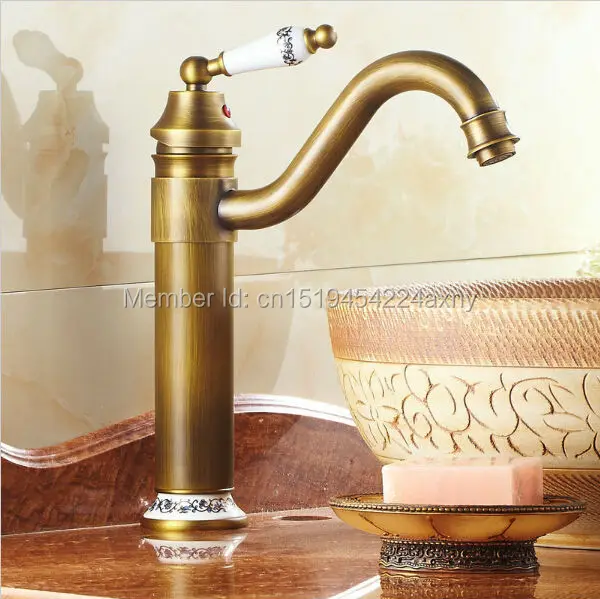 

GIZERO 11" Height Antique Brass Copper Faucet Mixer Tap Single Handle Swivel Spout with Porcelain GI20