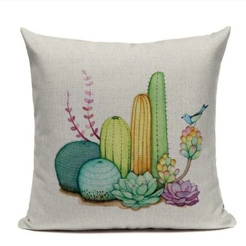 Watercolor Cushion Cover Home&ampCar Decor Pillowcase Yellow Throw Cactus Pillows Home Decorative Housse De Coussin | Дом и сад