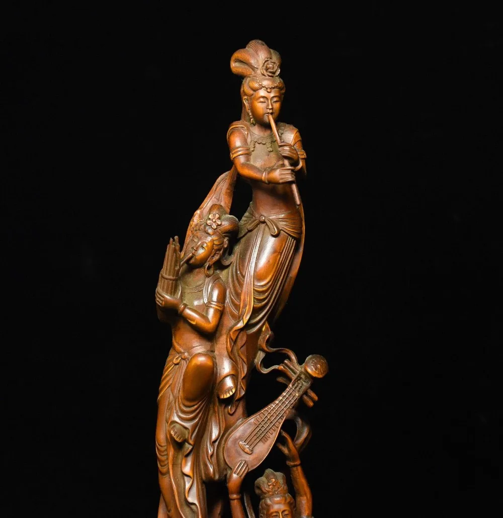 Рождество 15 &quotСтарый китайский храм Boxwood резьба по дереву Apsaras Belle богиня Будда