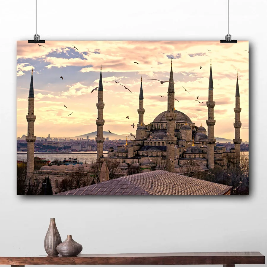Турция Стамбул султан Ахмет мечеть город изображение напечатано холст настенный