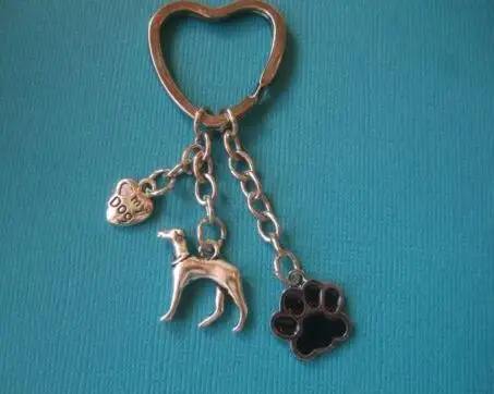 Винтаж Серебро Сердце Собака Смешанная эмаль собака Paw брелоки с принтом для