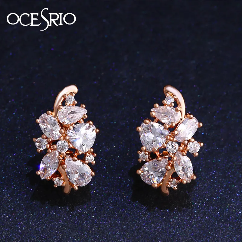 Женские серьги гвоздики из розового золота 585 пробы с фианитами|fashion stud earrings|stud
