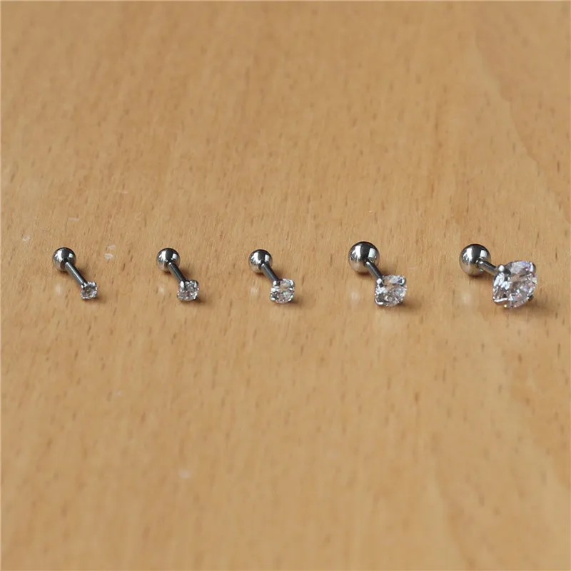 Серьги-гвоздики из нержавеющей стали 316l с фианитом, 2-8 мм