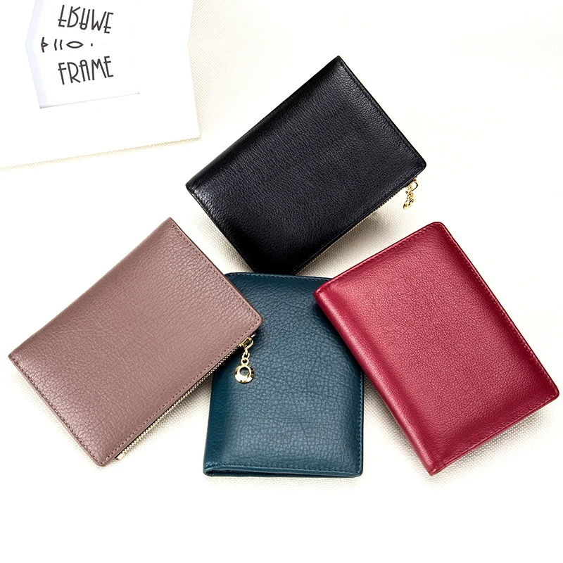 

2018 New Arrivals Short Bi-fold Women Zipper Purses Hot Travel Passport Cover Genuine Leather Large Capacity Female Card Wallets