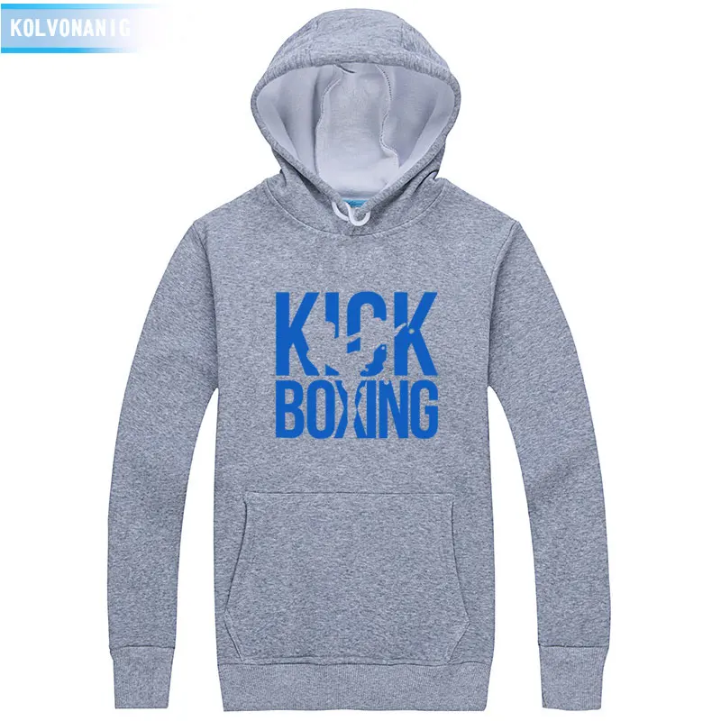 Kick Boxing толстовки с принтом повседневные мужские зимние утолщенные теплые пальто толстовки унисекс с капюшоном спортивный костюм для мужчин пуловер Одежда - Цвет: Gray 03