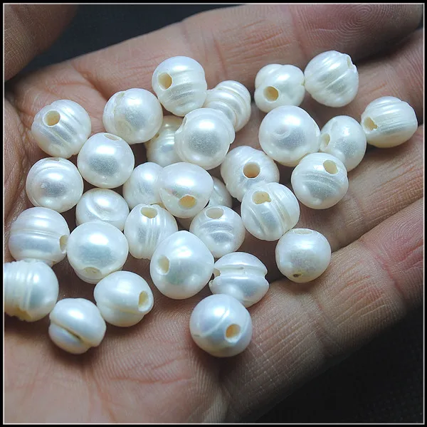 25PCS Natural Cultured Freshwater Pearl 10-11MM Big Hole 3.0 Inner Diameter Loose Beads For Bracelets Thread Rope Wire Make - купить по