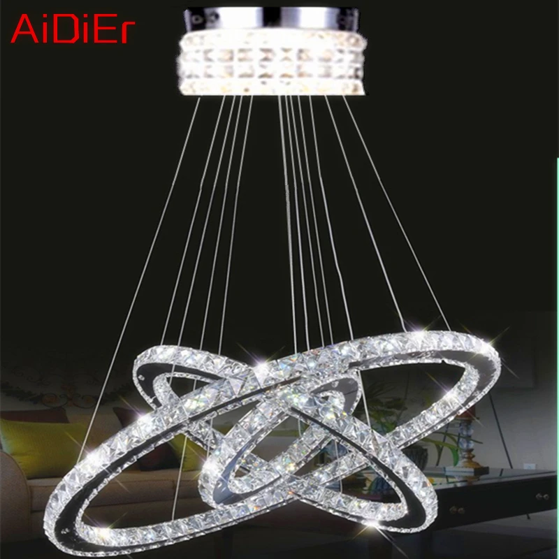 

Modern Pendant Lamp High-grade light 65W LED lustres K9 Crystal Chandelier Diamond 3 Circles Ring Stainless steel