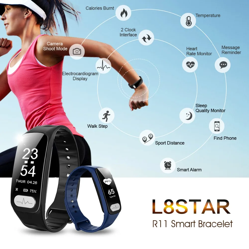WQ R11 ЭКГ умный Браслет + PPG монитор крови Давление измерения Фитнес браслет вызова