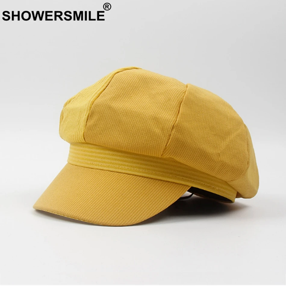 SHOWERSMILE восьмиугольная Женская Полосатая хлопковая кепка Newsboy, женская розовая модная кепка Duckbill, берет, женская летняя шапка для художника