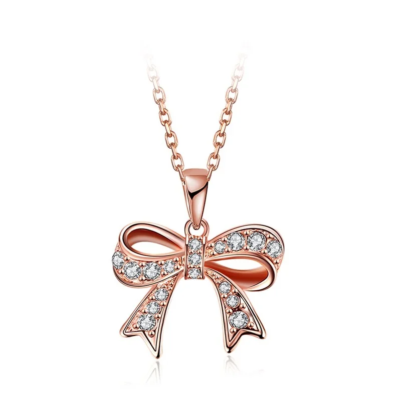 Новинка 2018 австрийская цепочка для ключицы с бантом из розового золота женские