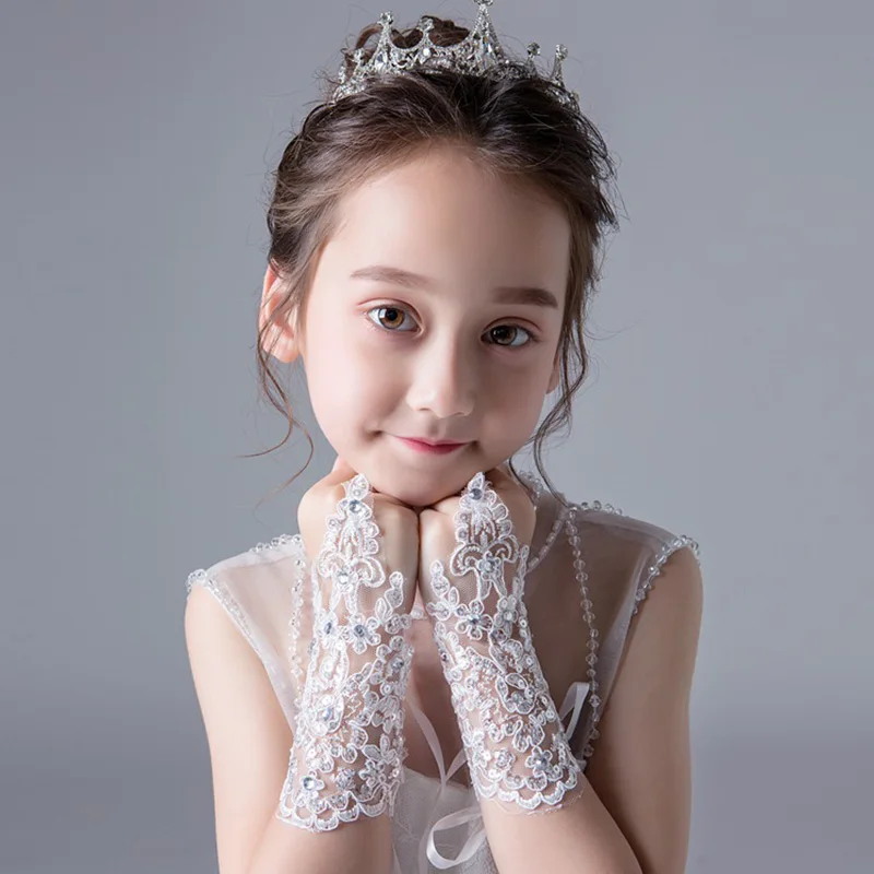 Pretty cheap Free shipping finger elbow length one size children lace diamond wedding dress gloves | Свадьбы и торжества